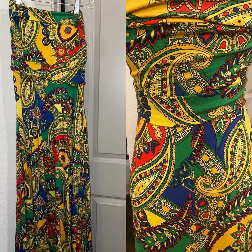 NWOT VOOM by Joy Han strapless Avery print bright maxi dress small strapless